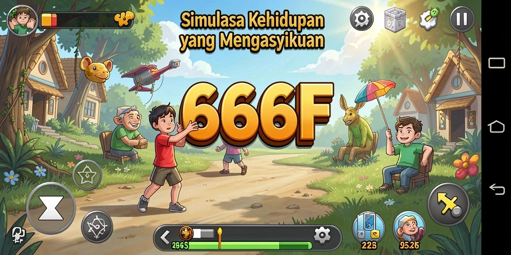 Screenshot dari gameplay 666F yang menunjukkan interaksi karakter dalam dunia virtual.