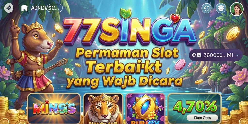 Screenshot gameplay seru dari 77SINGA, menunjukkan berbagai tema slot.