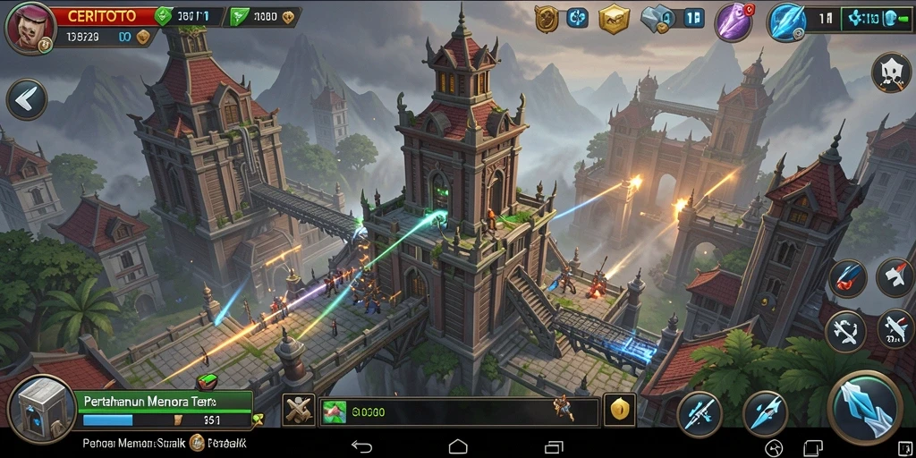 Tampilan seru dari gameplay CERITOTO dalam mode Tower Defense.