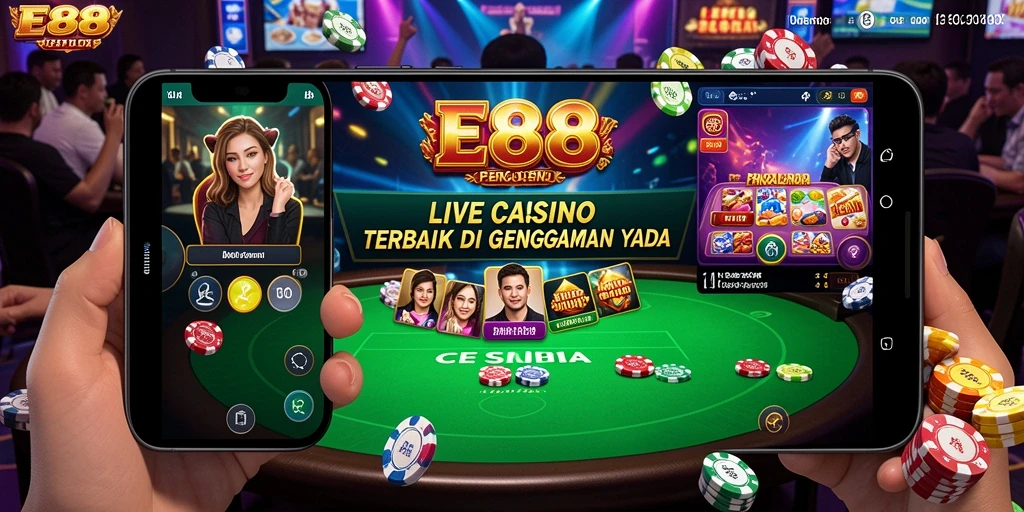 Screenshot E88 menunjukkan dealer profesional dalam aksi di permainan Live Casino.