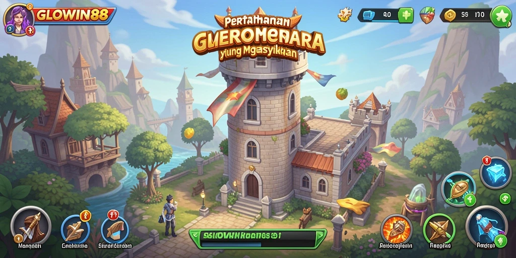 Tampilan gameplay menara pertahanan GLOWIN88 yang intens.