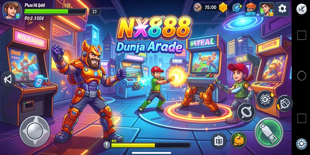 Screenshot utama NX888 menunjukkan gameplay arcade yang penuh aksi.