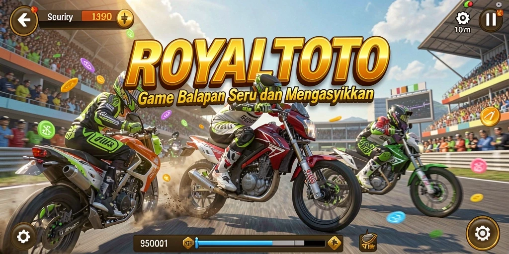 Tampilan gameplay ROYALTOTO dengan mobil balap yang cepat.