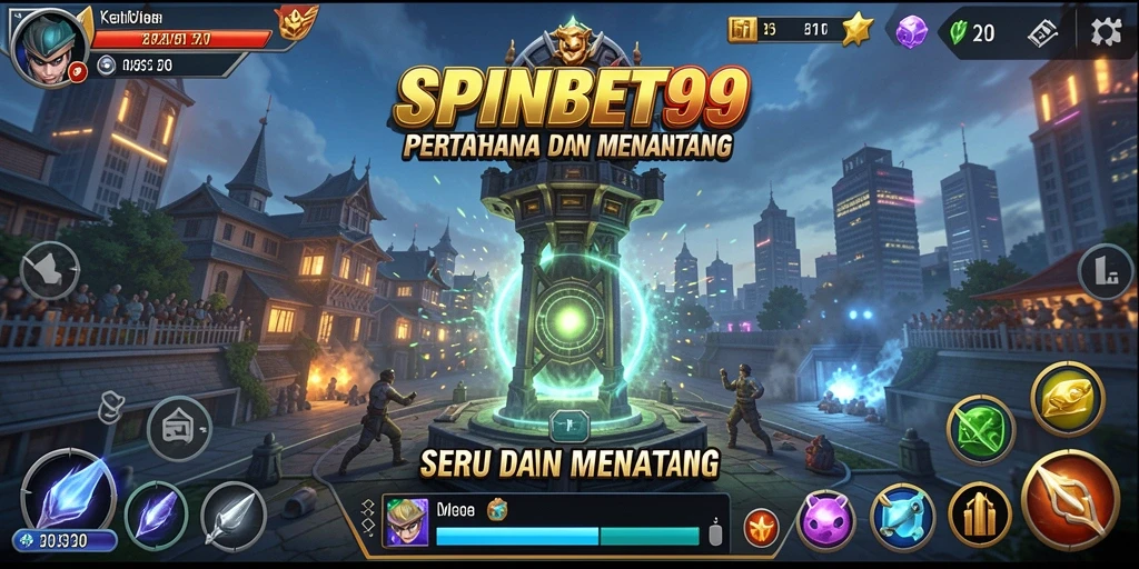 Tangkapan layar gameplay SPINBET99 menampilkan aksi menara pertahanan melawan musuh.