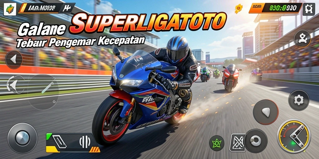 Gameplay dinamis <strong>SUPERLIGATOTO</strong> yang penuh aksi balap motor.