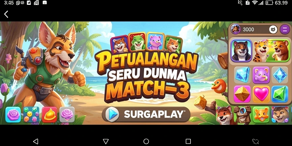 Tampilan gameplay seru dari SURGAPLAY dengan tantangan Match-3.
